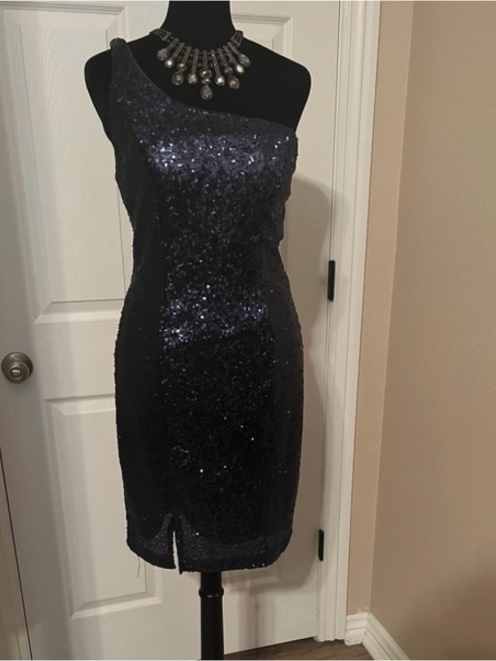 Honey and Rosie One-Shoulder Navy Sequin Mini Dress